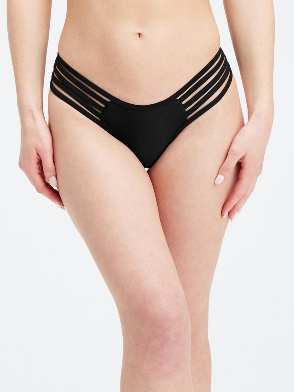 Black Multi-Strap Cheeky Bikini Bottoms – Cutout Swim Bottom